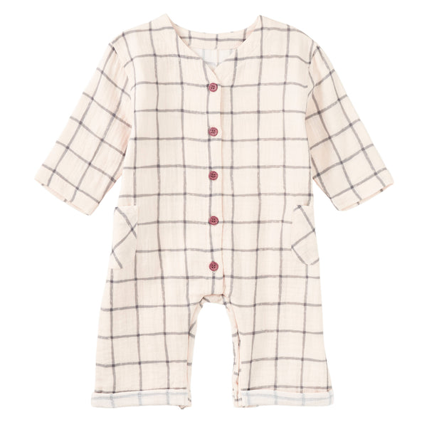 Muslin Patch Pocket Romper - Cabin Plaid
