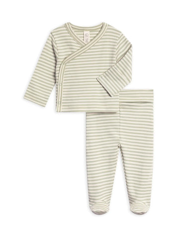 Riley 2 Piece Kimono Top and Pant Set - Mint Stripe
