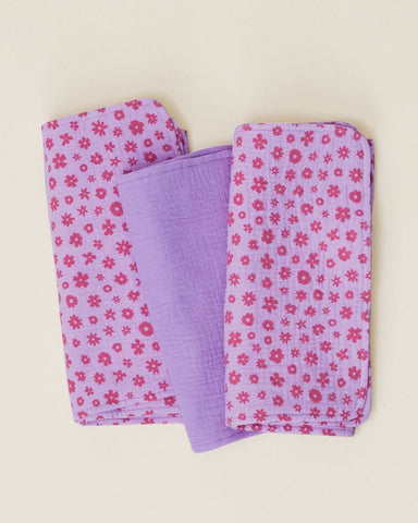 Organic Muslin Burp Cloth (3-Pack): Lavender Cosmos/Lavender