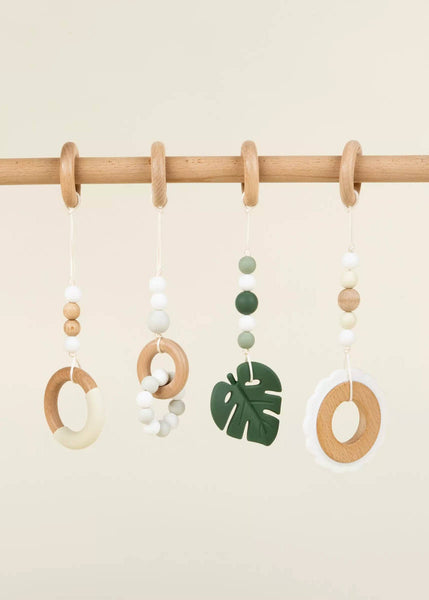 Wooden and Silicone Hanging Toys Rattle Set for Play Arch