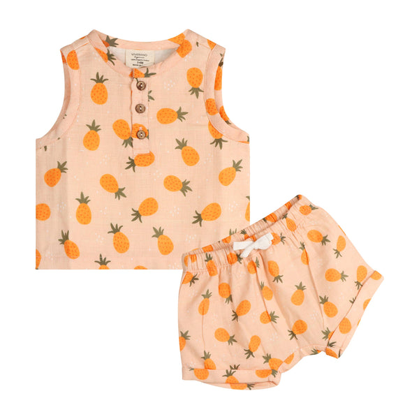Pineapple Baby Top + Shorts Set (Organic Muslin)