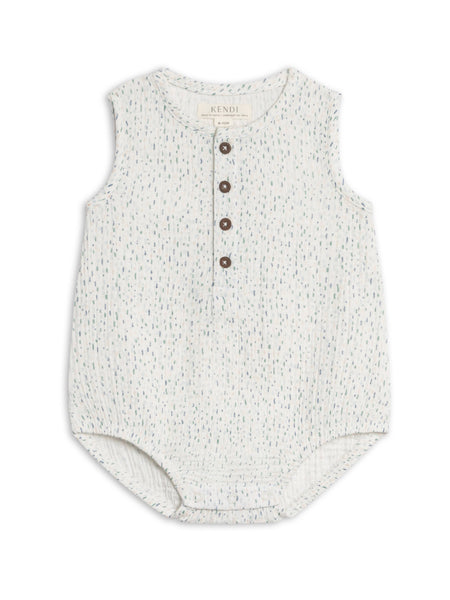 Bowie Muslin Bubble Romper - Pinehurst / Powder + Shell