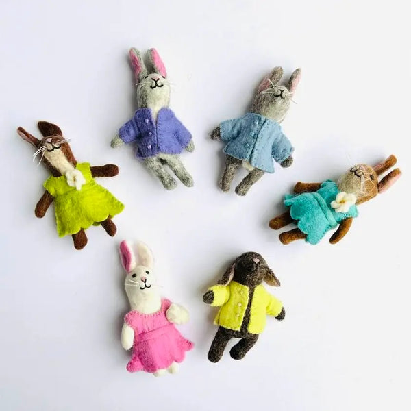 Felted Wool Bunny Finger Puppets