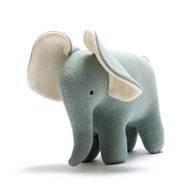 Large Knitted Organic Cotton Teal Elephant Plush Toy