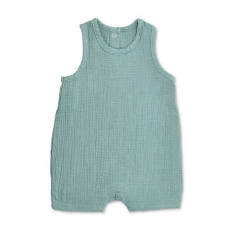 Sleeveless Organic Muslin Coverall - Teal