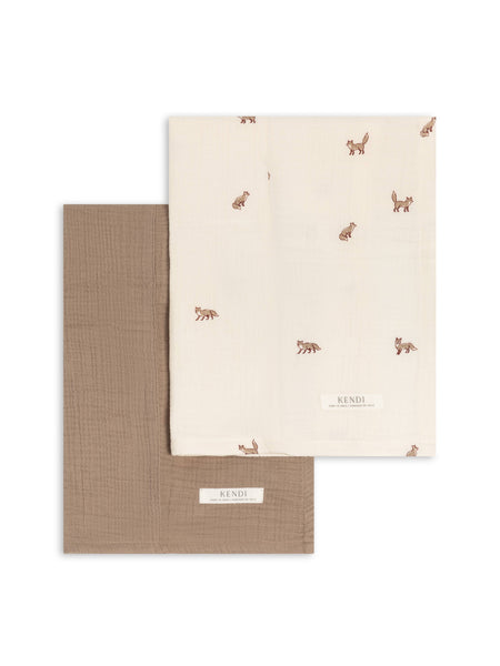 Fox + Taupe - Muslin Burp Cloths (2 Pack)