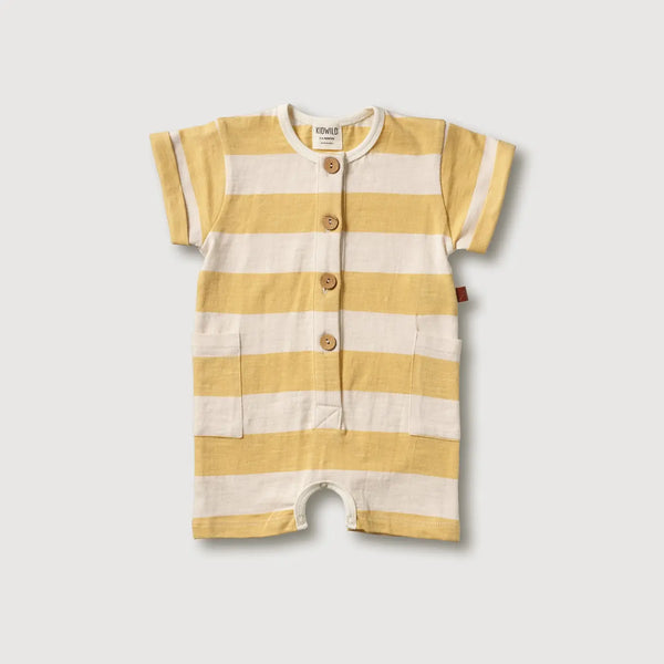 Organic Short Sleeve Romper - Yellow Stripe