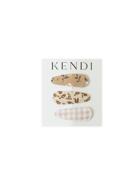 KENDI Baby Hair Clips 3 Pack - Tan Gingham