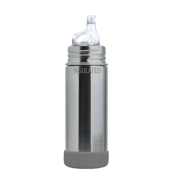 9oz Insulated Straw Bottle (Stainless with Slate Bumper)