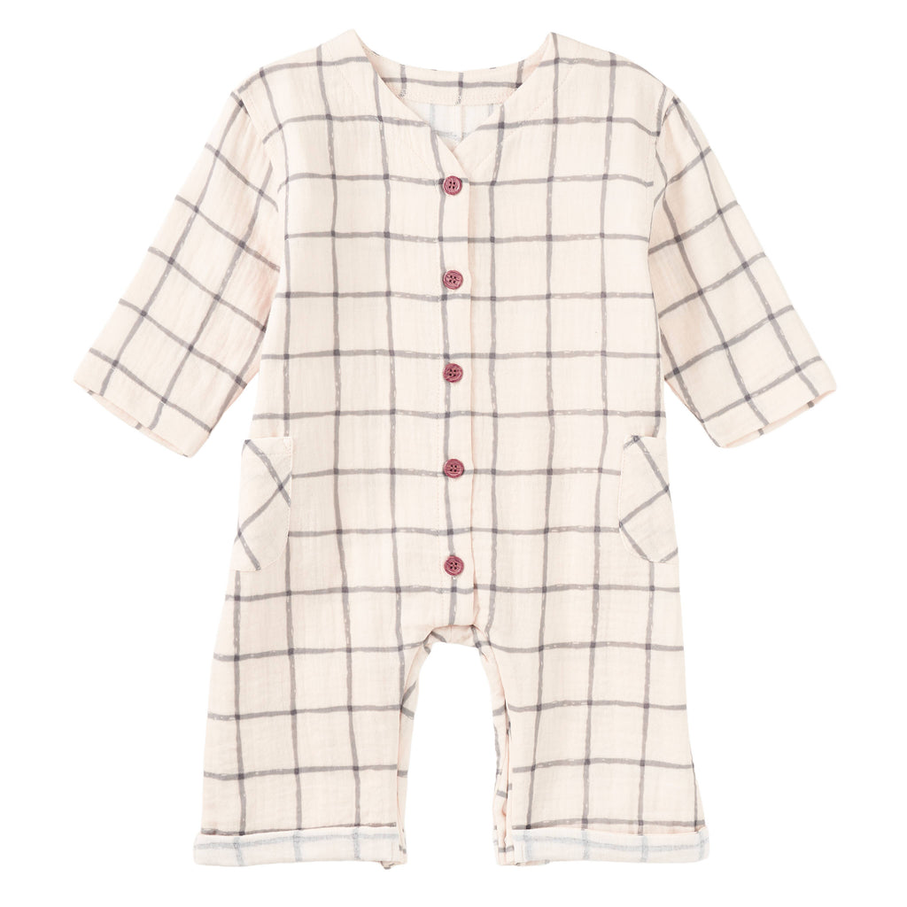 Muslin Patch Pocket Romper - Cabin Plaid