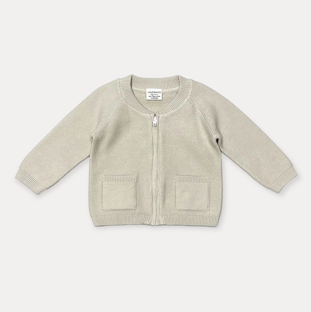 2-Pocket Baby Bomber Style Zip Jacket - Stone