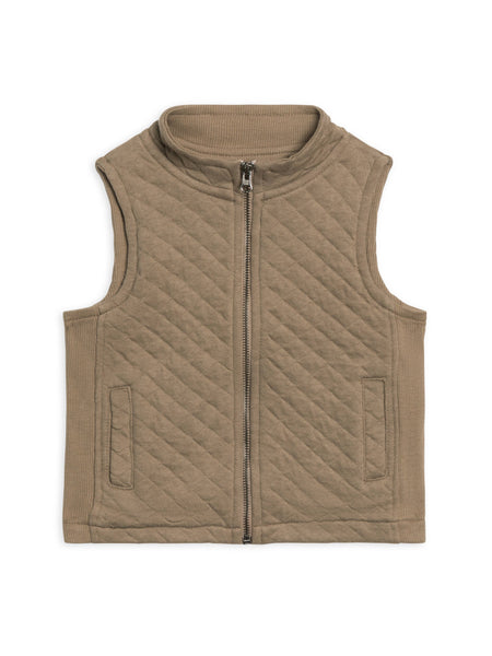 Hudson Quilted Jacquard Zip Up Vest - Taupe