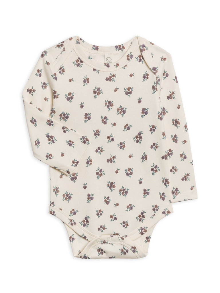 Organic Baby River Bodysuit - Tempe Floral / Fog + Chestnut