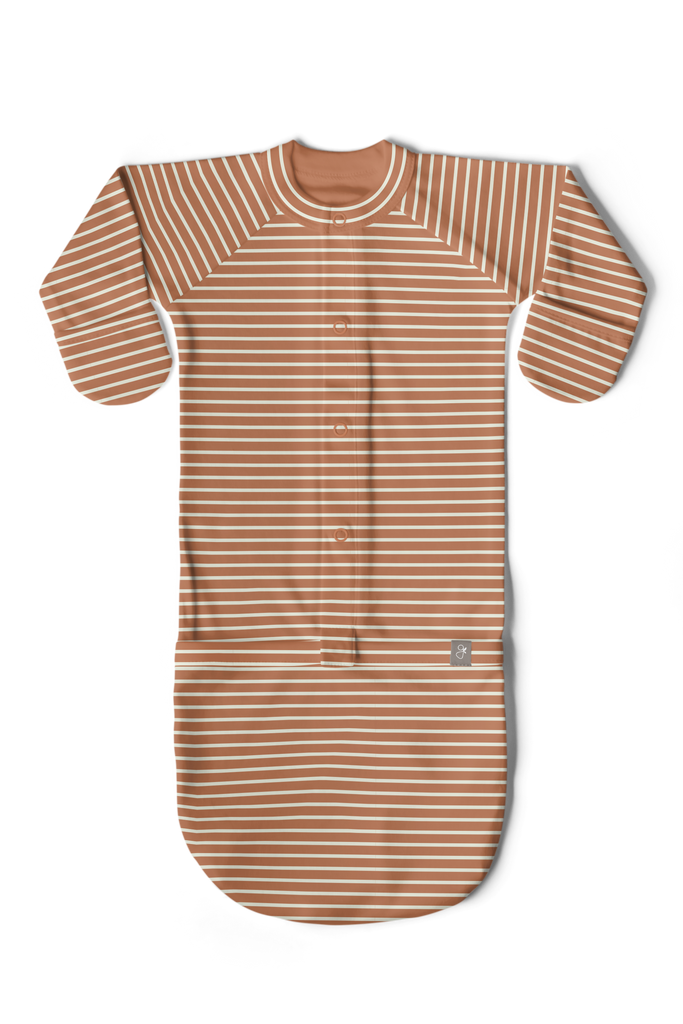 Convertible Sleeper Baby Gown - Clay Stripe (0-3 Month)