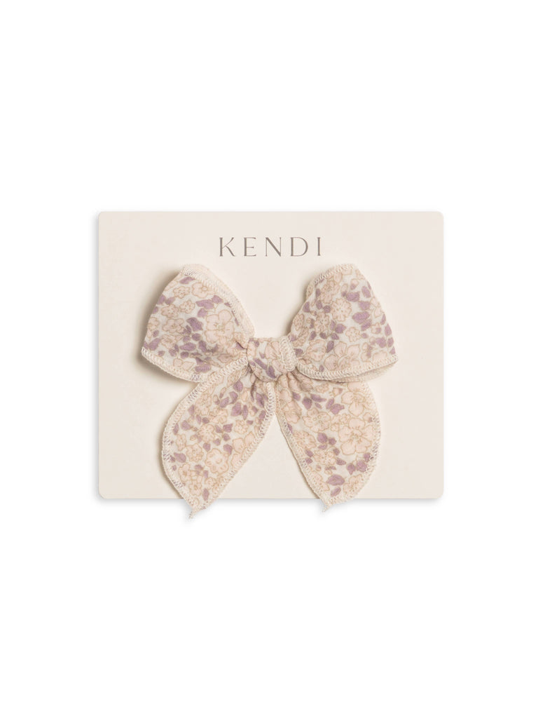 Muslin Bow Clip - Vionna Floral / Shell + Fog