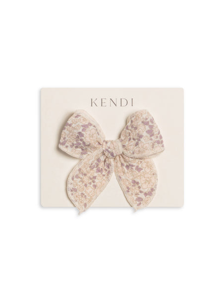Muslin Bow Clip - Vionna Floral / Shell + Fog