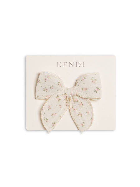 Muslin Bow Clip - Camellia Floral / Shell + Fern