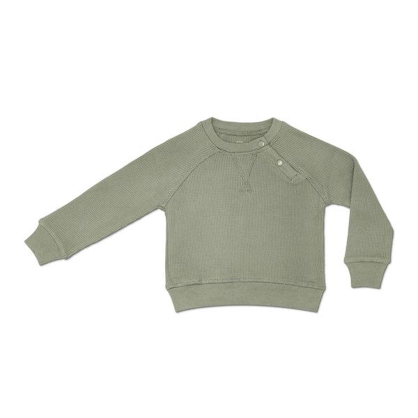 Organic Waffle Crew Neck Sweatshirt - Olive Green