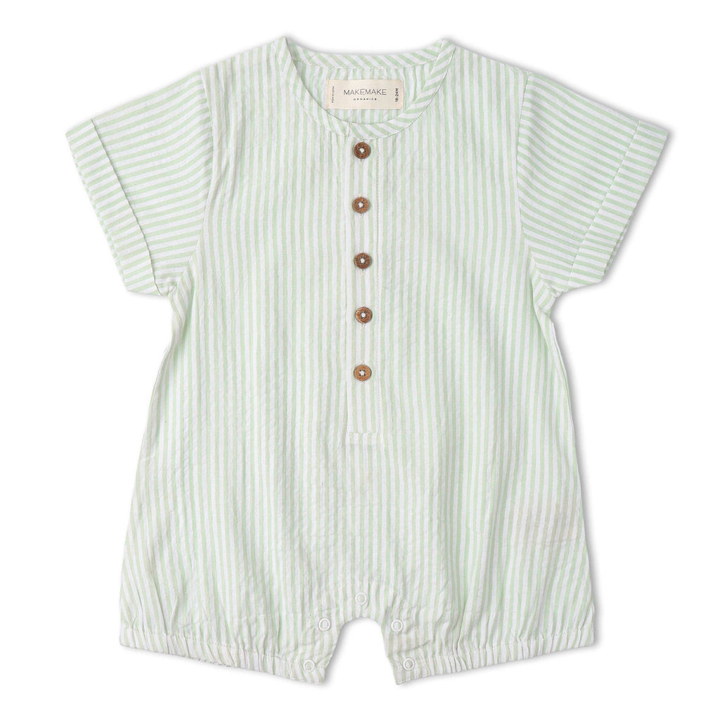 Organic Short Bubble Romper - Basil Stripes