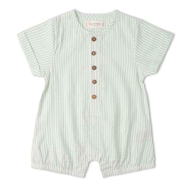 Organic Short Bubble Romper - Basil Stripes