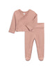 Organic Baby Kimono Wrap Top and Footed Pant Set - Blush