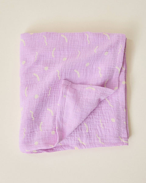 Organic Muslin Swaddle: Lilac Squiggles