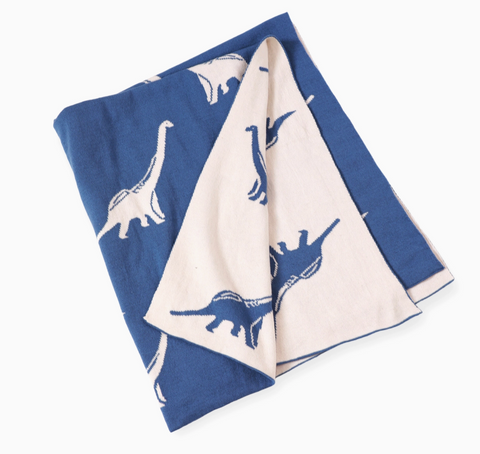 Dinosaur-Reversible Jacquard Knit Baby Blanket