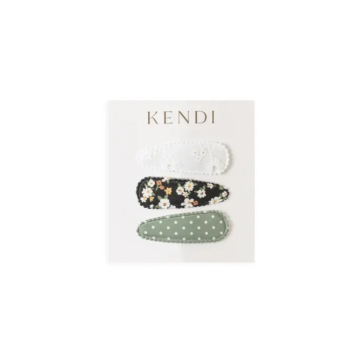 KENDI Baby Hair Clips 3 Pack - Green Polka