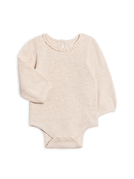 Langley Waffle Knit Lace Neckline Bodysuit - Heather Oat
