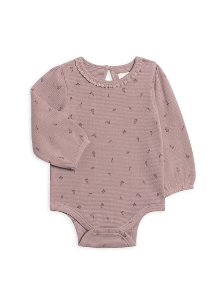 Langley Waffle Knit Lace Neckline Bodysuit - Samara Floral/Purple