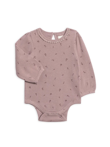 Langley Waffle Knit Lace Neckline Bodysuit - Samara Floral/Purple