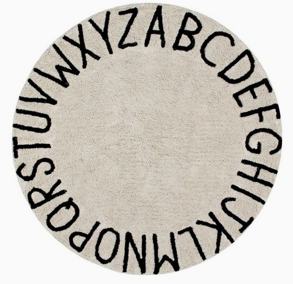 Washable Round ABC Rug Natural/Black