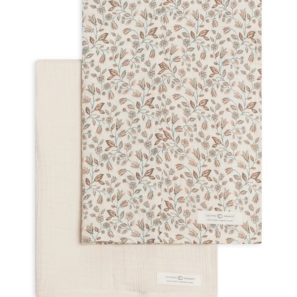 Muslin Burp Cloth (2-pack) - Yuma Floral +Ivory