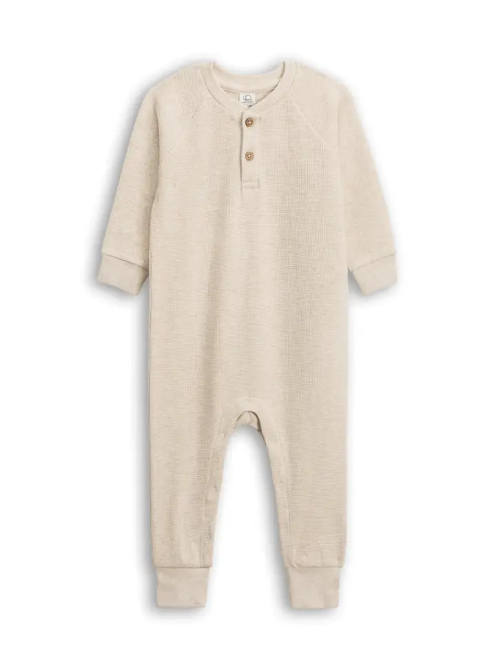 Crosby Waffle Henley Romper - Heather Oat