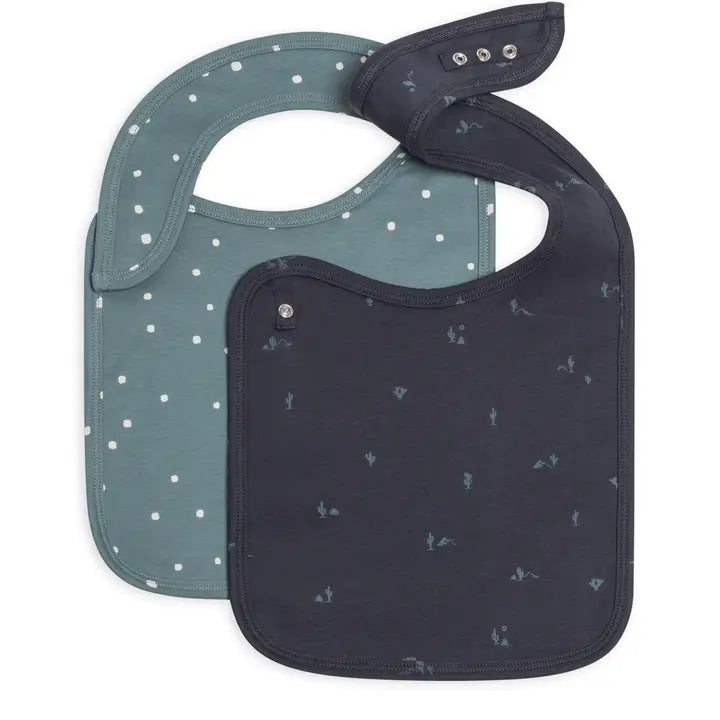 Oranic 2-Pack Muslin Bibs - Square Dot + Cactus Navy