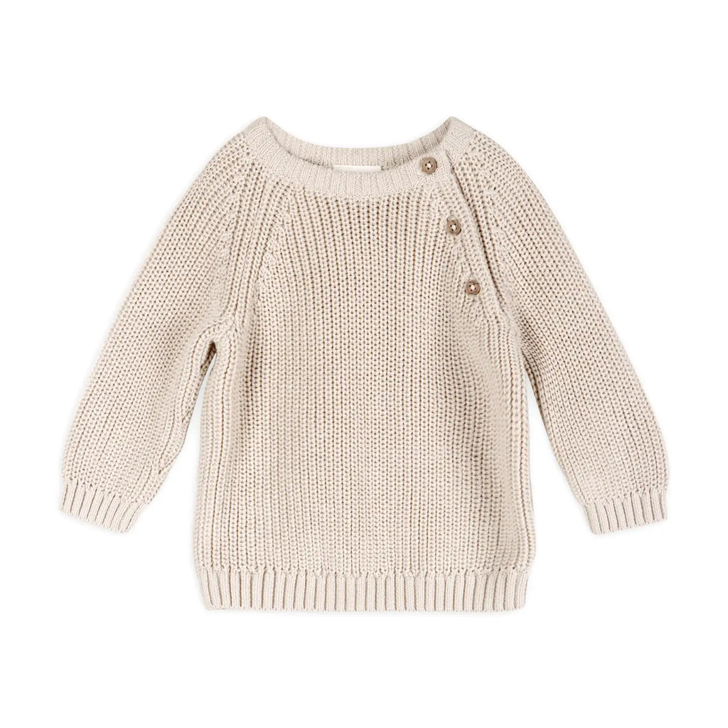 Classic Chunky Knit Baby Pullover Sweater (Organic Cotton) - Stone
