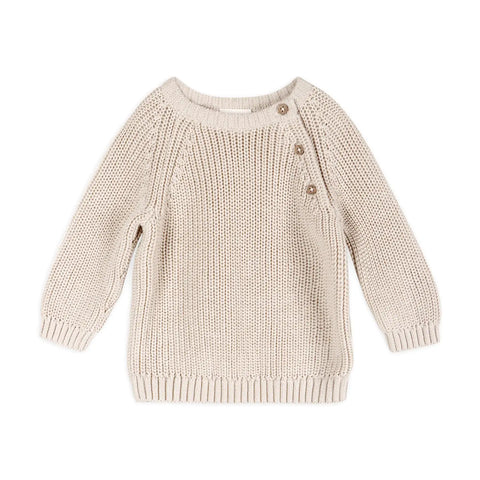 Classic Chunky Knit Baby Pullover Sweater (Organic Cotton) - Stone