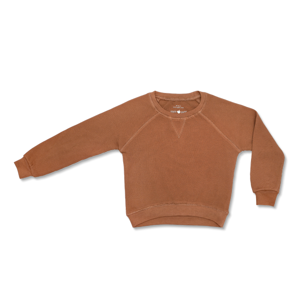 Organic Waffle Crew Neck Sweatshirt - Caramel