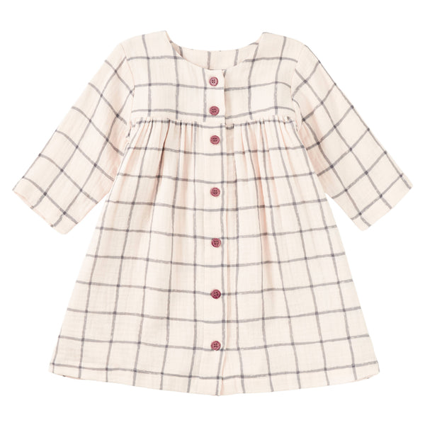 Muslin Long Sleeve Button Front Dress - Cabin Plaid