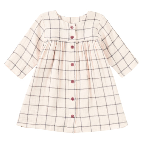 Muslin Long Sleeve Button Front Dress - Cabin Plaid