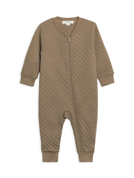 Brighton Quilted Jacquard Zipper Romper - Taupe