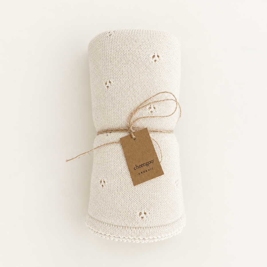 Organic Knit Baby Blanket - Cream