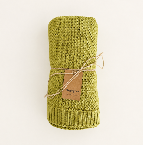 Organic Knit Baby Blanket - Green Apple