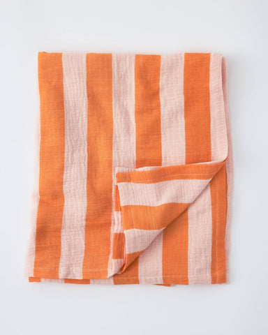 Organic Muslin Swaddle: Pink/Tangerine Wide Stripe