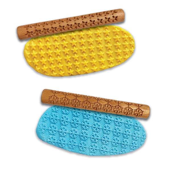 Wooden Dough Rollers with Creative Embossments (Set of 2)