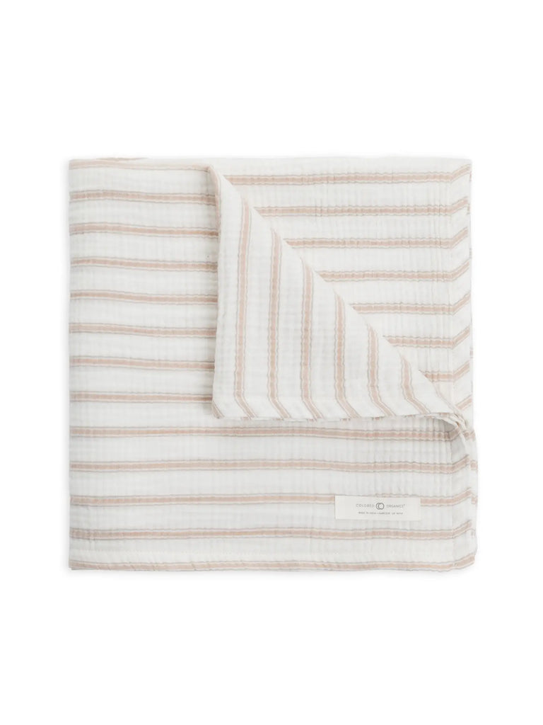 Organic Muslin Swaddle Blanket - Arley Stripe / Dove + Clay