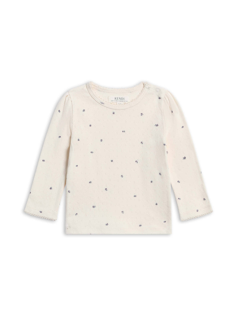 Elodie Pointelle Long Sleeve Top - Macy Floral / Ivory