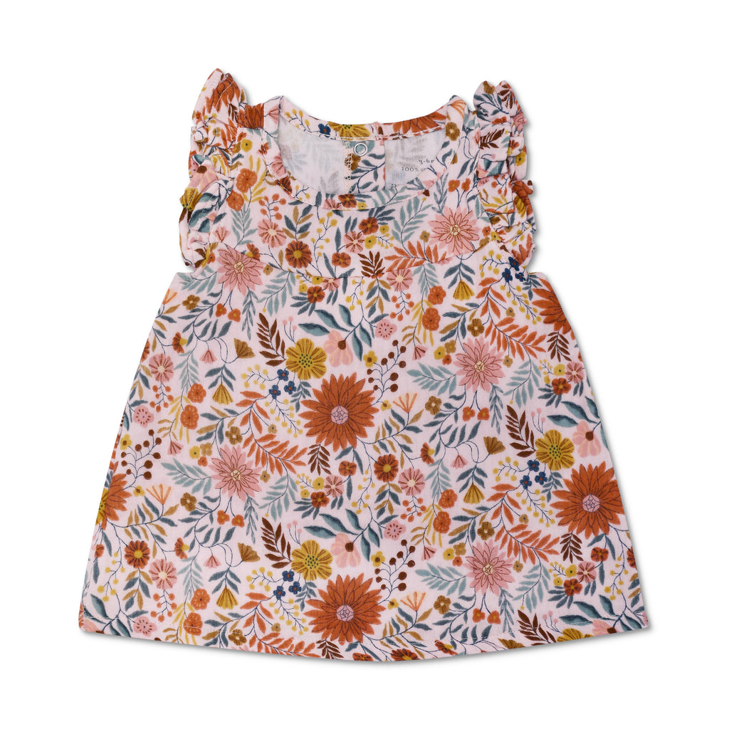 Muslin Flutter Sleeve Dress - Zinnia Bloom 