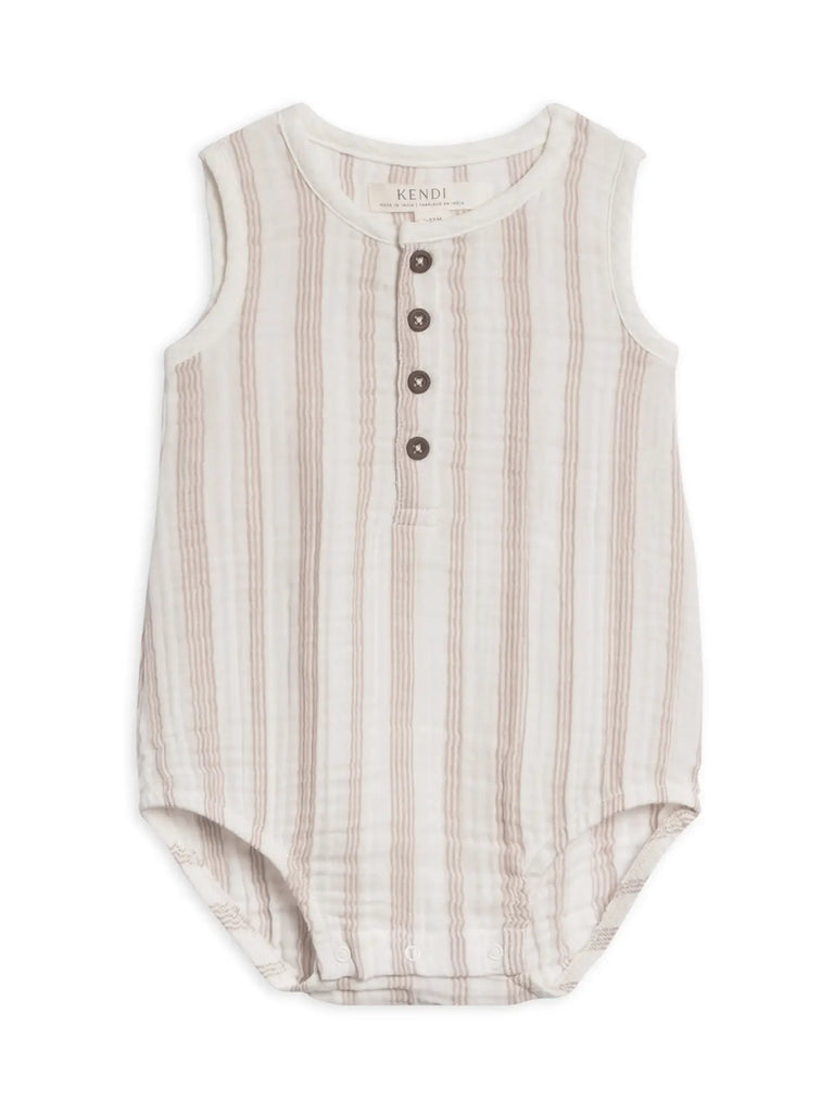 Organic Baby Bowie Muslin Bubble Romper - Enzo Stripe/Beige
