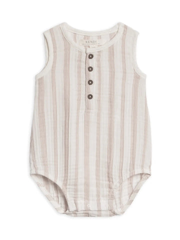 Organic Baby Bowie Muslin Bubble Romper - Enzo Stripe/Beige